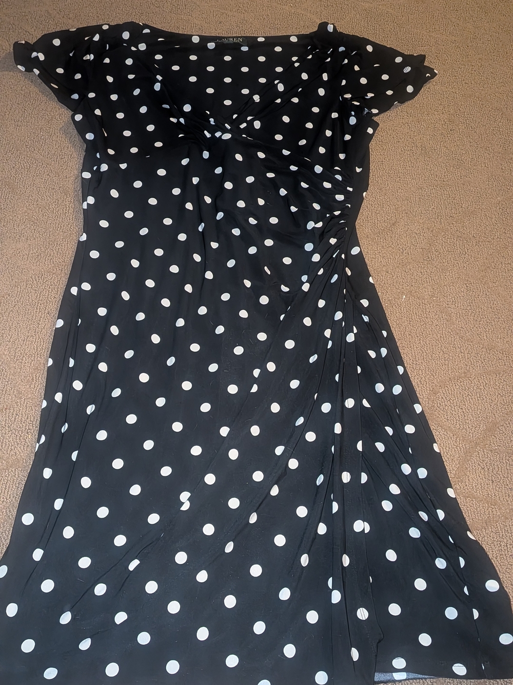 Lauren Ralph Lauren Black and White Polka Dot Midi Dress WOMEN'S 14 WRAP STYLE